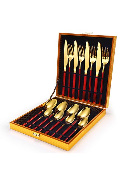 Trendy's Set of 16 stainless steel cutlery, TRENDY'S, red-gold