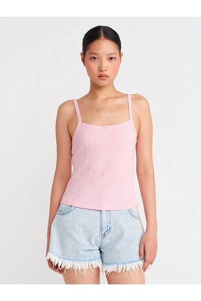 Dilvin 21044 Bow Detailed Openwork Top-Powder Pink