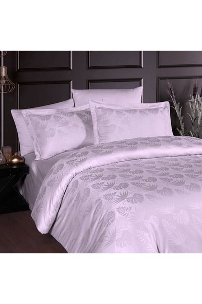 First Choice Luxury double bed linen jacquard satin 6 pieces, First Choice, Nichol Lila with leaves