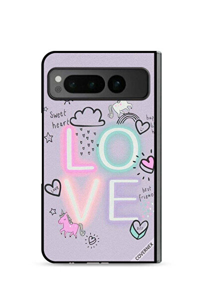 Covernex غطاء حماية لجهاز جوجل بيكسل فولد 5G بتصميم قلب حب وحيد القرن