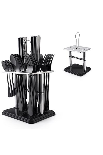 Trendy's 24-piece stainless steel cutlery set, with stand, TRENDY'S, black