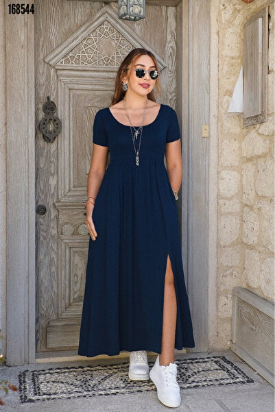 Kokosh moda Γυναικείο κοντομάνικο μακρύ φόρεμα βισκόζης με στρογγυλή λαιμόκοψ...