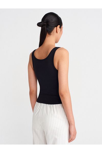 Dilvin 21158 Buttoned Strap Top-Black