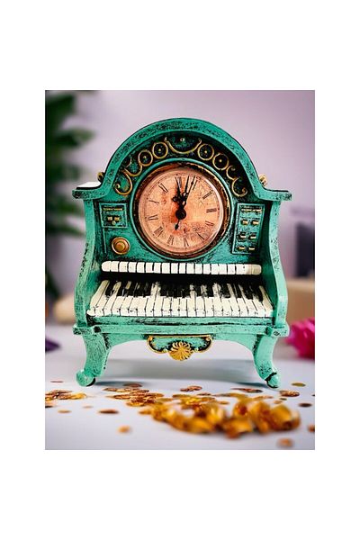 BLA BLA FOAM Piano-Style Baroque Table Clock, Blue and Gold, 21x16 cm