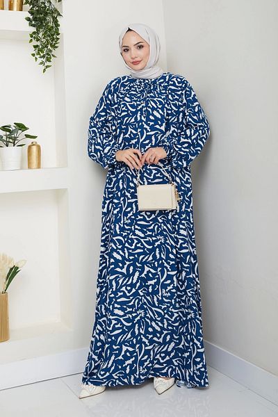 MSK Fashion Μαμά φόρεμα μεγάλου μεγέθους βισκόζης με ελαστική μπροστινή μέση μπλε