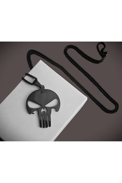 voyageaccessory Black Color Stainless Steel Punisher Punisher Necklace
