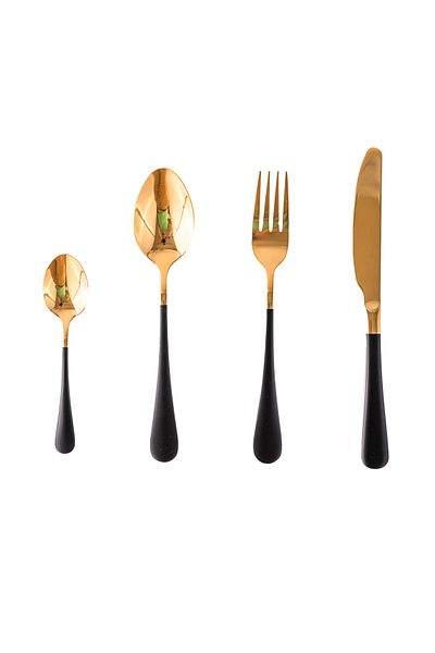 Trendy's Stainless steel cutlery set, 24 pieces, with stand, TRENDY'S, black-gold