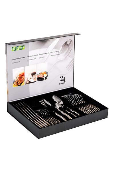 Trendy's RAWI 24-Piece Stainless Steel Cutlery Set – Elegant Design with Gold Details