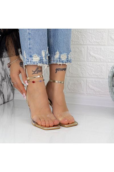 Botinelli Sandale Dama cu Toc subtire TN-59 Auriu