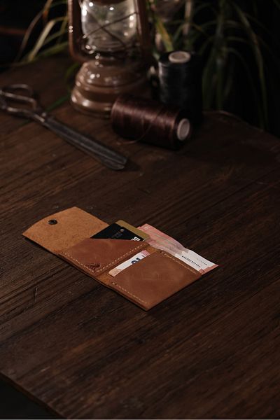 Derimoda Genuine Leather Handmade Card Holder Wallet – Minimalist Design with Cash and Card Compartments