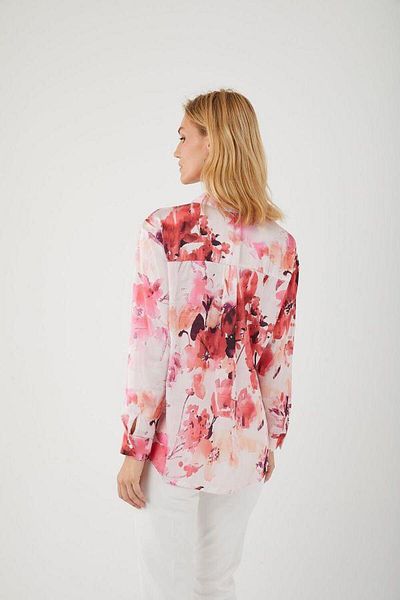 Mixray 4499 Γυναικείο σατέν πουκάμισο με floral σχέδιο ροζ