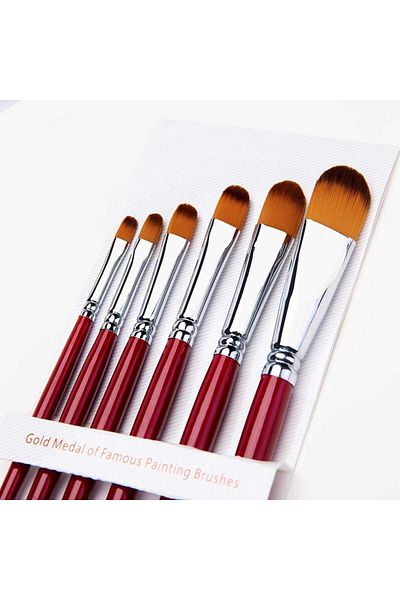 Fuumuui Set of 6 painting brushes, wood/nylon, red, 15 cm