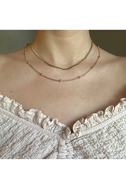 Merve Çebi Accessories قلادة من الفولاذ الذهبي الإيطالي والدوريكا