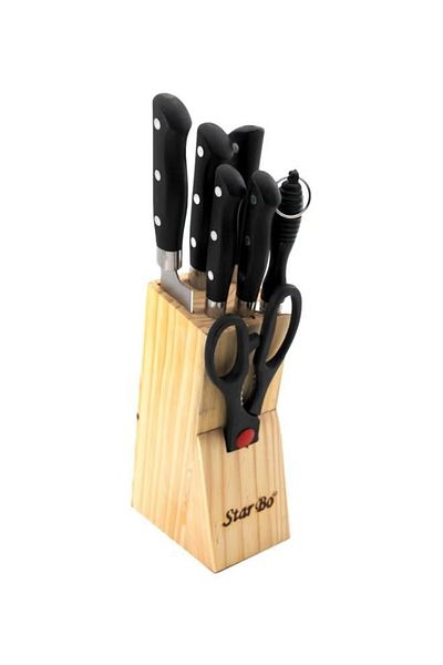 rexa 8-Piece Kitchen Knife & Scissor Set – Black/Silver, Stainless Steel Blades with Storage Stand