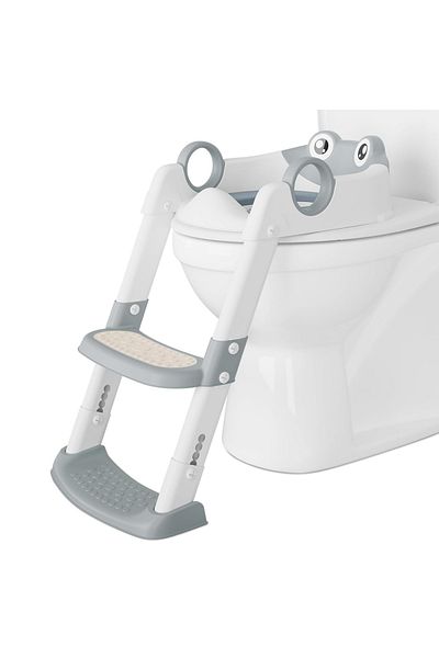 Little Mom Little Mom Grey Frog children's toilet seat, foldable, with soft removable PU seat, adjustable height