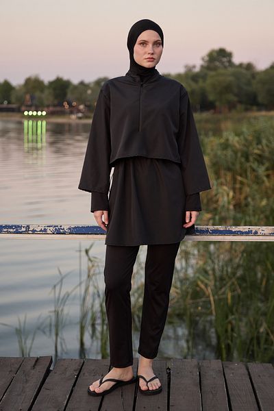 Bipantolon Γυναικείο Σετ μαγιό Hijab Black Basic Full Closed 3 τεμαχίων