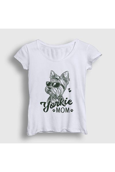 Presmono Women's White Yorkie Mom Mama Yorkshire Terrier Mom T-Shirt 556679Tt