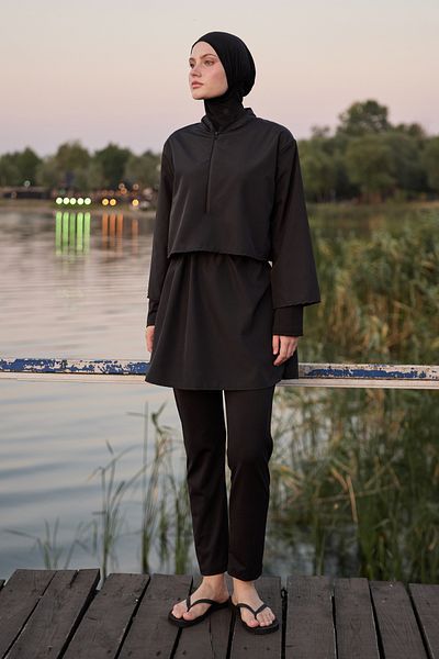 Bipantolon Γυναικείο Σετ μαγιό Hijab Black Basic Full Closed 3 τεμαχίων