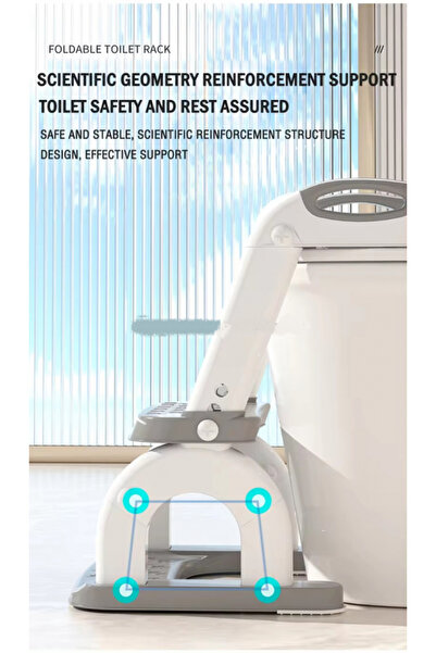 Little Mom Reductor WC copii cu scarita 2 in 1 Little Mom Blue Teddy, pliabil cu colac moale detasabil, suport