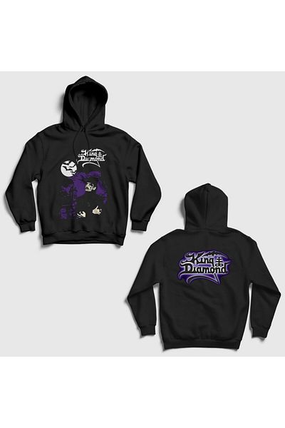Presmono Unisex Black Them King Diamond Back Printed Hooded Sweatshirt 556057Tt