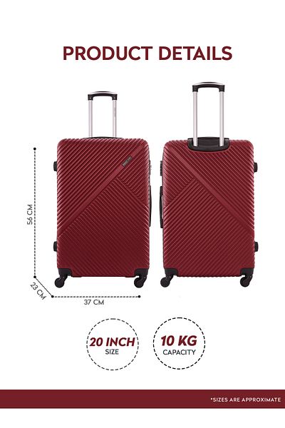 PARAJOHN Para John Cabin size ABS Hardside Spinner Luggage Trolley 20 Inch Burgundy