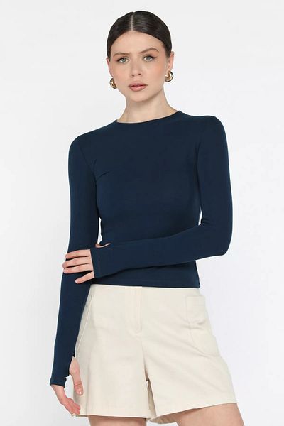 GÜLSELİ Γυναικεία μπλούζα με λαιμόκοψη Navy Blue