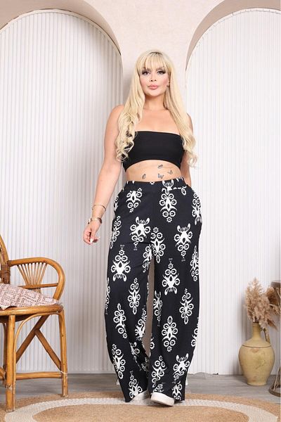 EMEZ Patterned twill fabric loose trousers