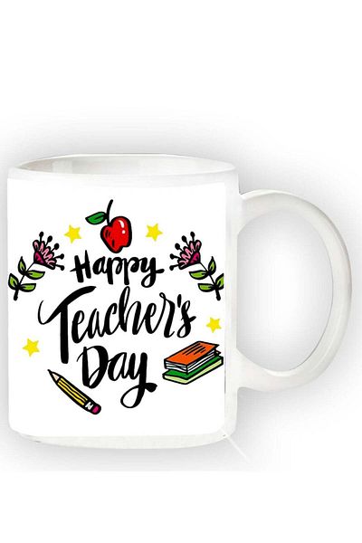 Story of candle Ceramic Mug with 'Teacher's Day' Print in White