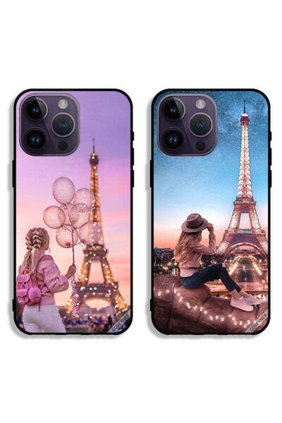 Covernex جرابان واقيان لهاتف Apple iPhone 14 Pro Max بتصميم فتاة لطيفة وبرج إيفل
