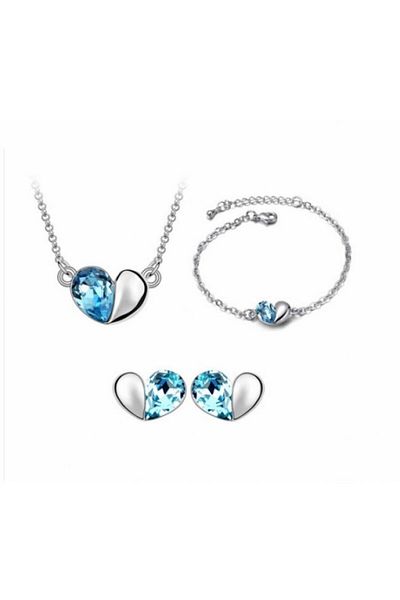 Kelan Elegant jewelry set – heart with bracelet and Aquamarine Princess crystals