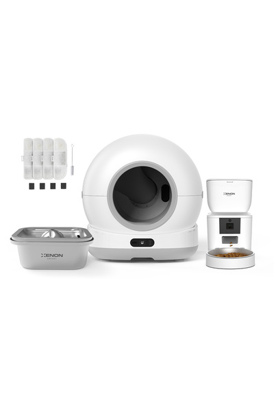 Xenon Smart Akıllı Otomatik Kedi Tuvaleti, Mama Kabı ve Çelik Su Pınarı 4'lü Pet Ürünleri Seti