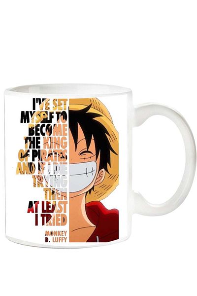 Story of candle Ceramic Mug with 'One Piece Anime' Print in White, Three Faces