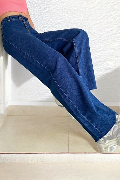 byhaziran butik Xanthe Young Girl Dark Blue High Waist Elastane Blended Modern 90's Loose Leg Jeans