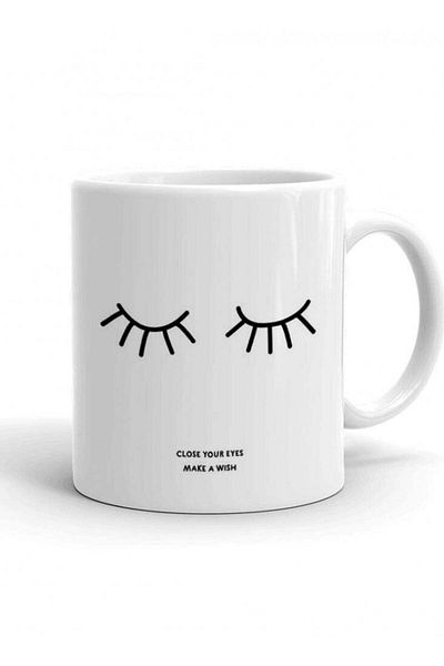 Story of candle Ceramic Mug with 'Close Your Eyes and Make a Wish' Design in White
