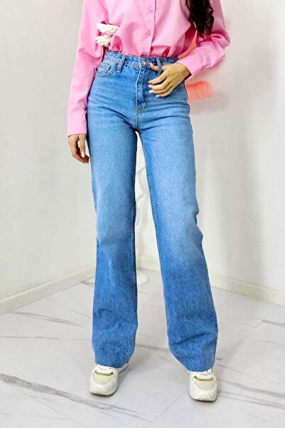 FashionForYou Blugi mom fit baggy ReBELLE, cu talie inalta si croi drept, Alb...