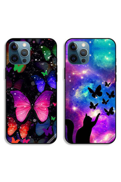 Covernex حافظتان لهاتف Apple iPhone 12 Pro Max - أغطية واقية برسومات قطة وفراشات