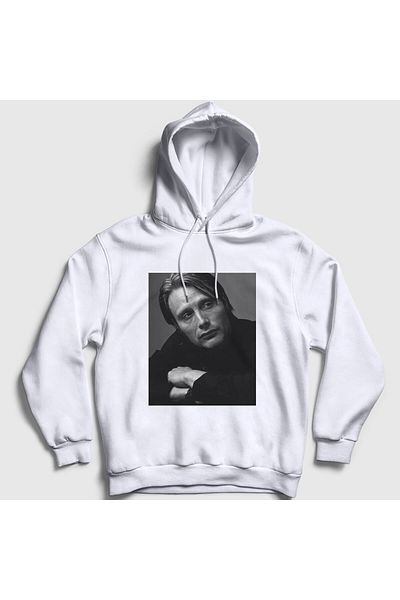 Presmono Unisex White Pose Mads Mikkelsen Φούτερ με κουκούλα 555529tt