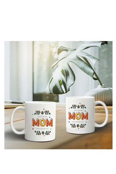 Story of candle Ceramic Mug with 'Mom' Design in White Color