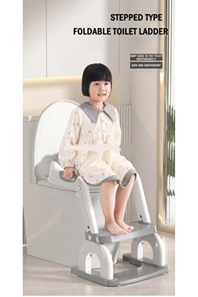 Little Mom Reductor WC copii cu scarita 2 in 1 Little Mom Blue Teddy, pliabil cu colac moale detasabil, suport