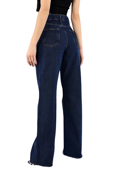 byhaziran butik Leto Young Girl Dark Blue High Waist Elastane Blended Modern 90's Wide Leg Jeans