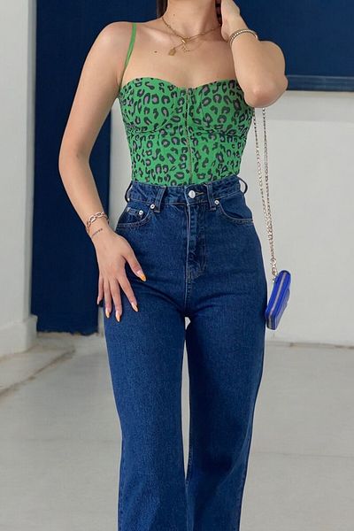 byhaziran butik Piko Women's Dark Blue Extra High Waist Flexible Waist Comfortable Wide Leg Jean