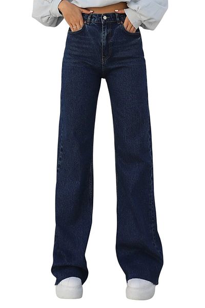 byhaziran butik Rasica Young Girl Dark Blue High Waist Elastane Blended Modern Wide Leg Jeans