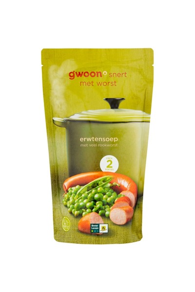 G’woon ciorbita cu mazare si carnati afumati gata preparata 570 ml