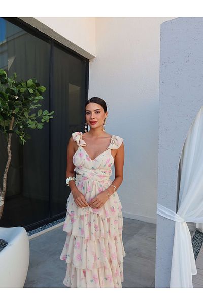 ESRAHELVACI Φόρεμα με βολάν μανίκια με στρώσεις Maxi