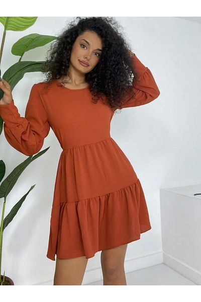 nedo7 Round Neck Elastic Waist Skirt Layered Ayrobin Dress -Tile