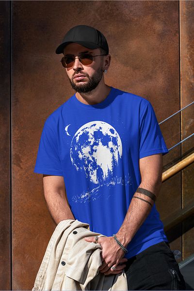 VERSCOVE Blue Colored Moon & Night View Unisex T-Shirt