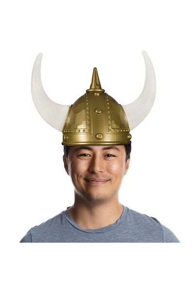 partidolu Halloween Mega Horned Plastic Viking Warrior Καπέλο για ενήλικες Χρυσό Αντίκα Χρώμα