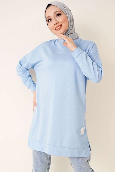 Smymoda Women's Seasonal Loose Crew Neck Embroidered Long Hijab Tunic Long Sports Model Seasonal Tunic
