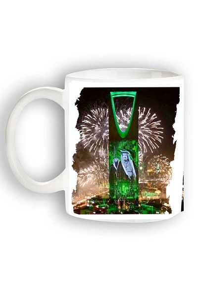 Story of candle Ceramic Mug with 'Kingdom Tower' Design in White, Three Faces