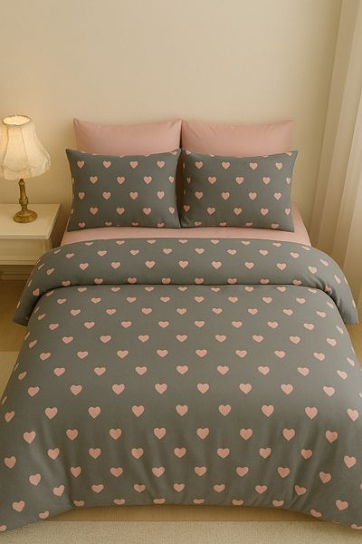 GARDEN ROOM Double Duvet Cover Set with Elastic Sheet Leyla Gray - Pink